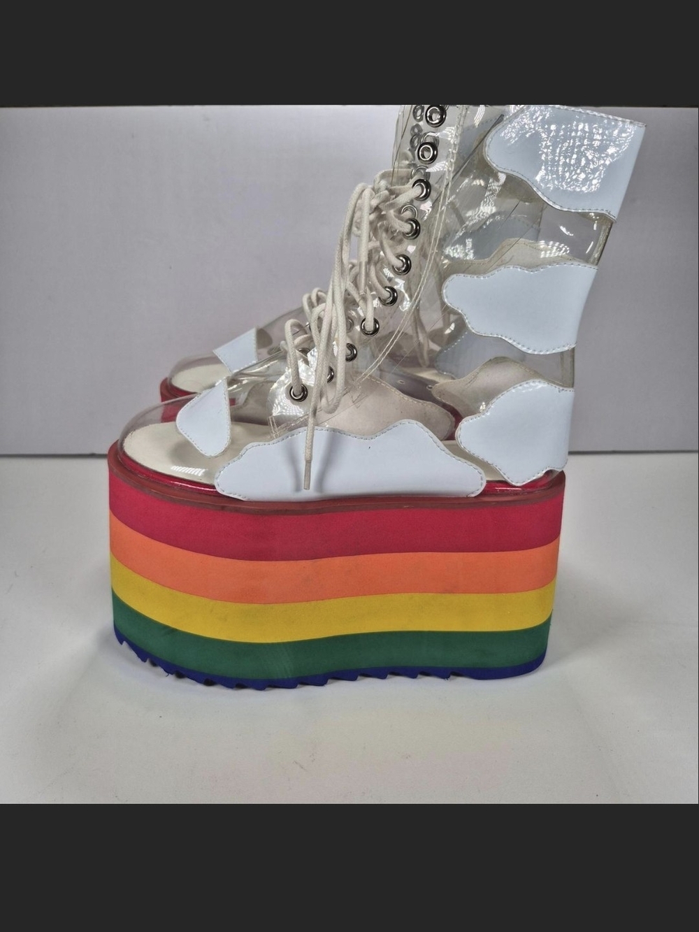 Current Mood Rainbow Cloud Happy Daze Combat Lace Up Boots Platform Women Size 6